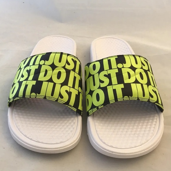 Nike Benassi JDI Print Just Do It Men’s Slides Slippers White Volt- Black 13 - Picture 7 of 12